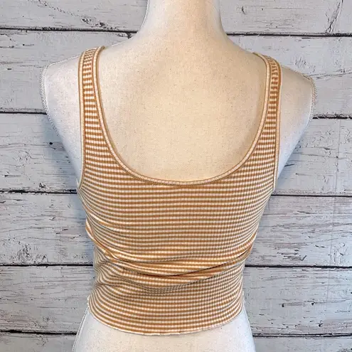 PacSun  Tank Top Cropped Lettuce Hem "PS Basics" Mustard/White Stripes-Small - Image 2