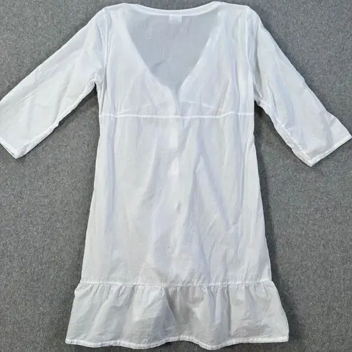 Saha White Button Front Swim Coverup Women's Medium White Crochet Trim Ruffle