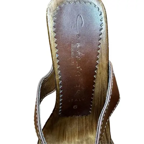 Italian Shoemakers Contesa Wood Look Wedge Brown Sandals Sz 6 Made In Italy