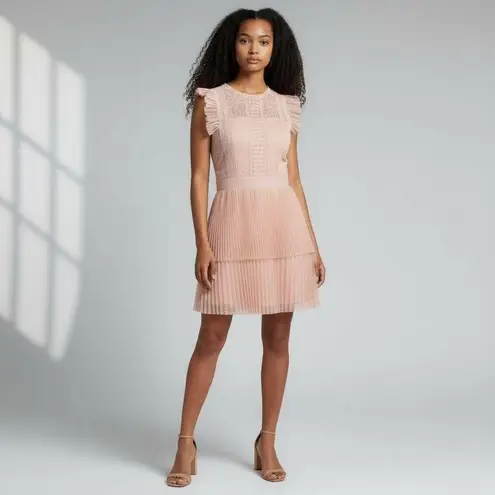 Whistles Women’s Anouk Frill Lace Pleated Dress Pink Size 4