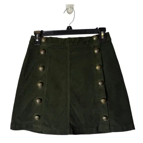The Kooples Skirt Women Small Olive Green Corduroy Brass Button Military Mini
