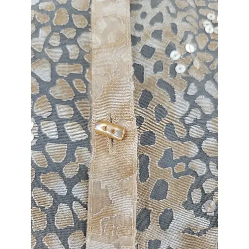 Sheer Gold Leopard Print Top Sequin Party Holiday Layering Indie Sleaze Size S Gold