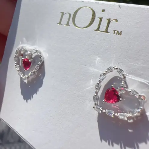 Noir silver tone crystal hearts mini studs red heart earrings