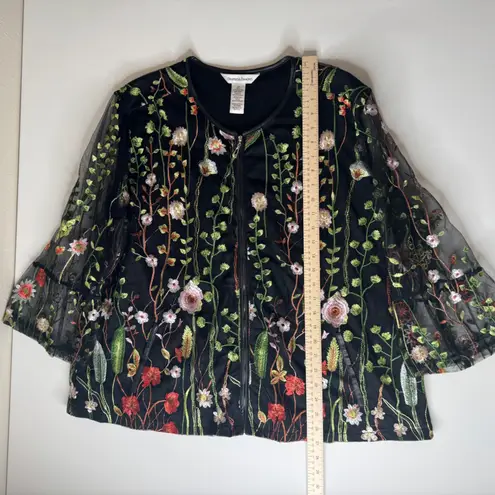 Drapers & Damons Floral Embroidered Sheer Mesh Zip Front Jacket 2X Cottage Boho Black