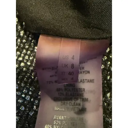 Elie Tahari Knee Length Pencil Side Detail Tweed Skirt Back Slit 4 Grey Black