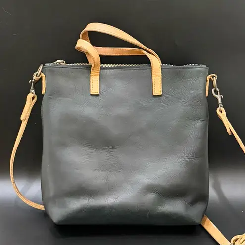 ABLE Abera Commuter Small Tote Matte Black/Cognac Leather Crossbody Tote Bag Black