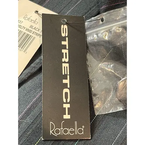 Rafaella Black Rainbow Pin Stripe 3/4 Sleeve 2 Button Stretch Blazer 8 NWT