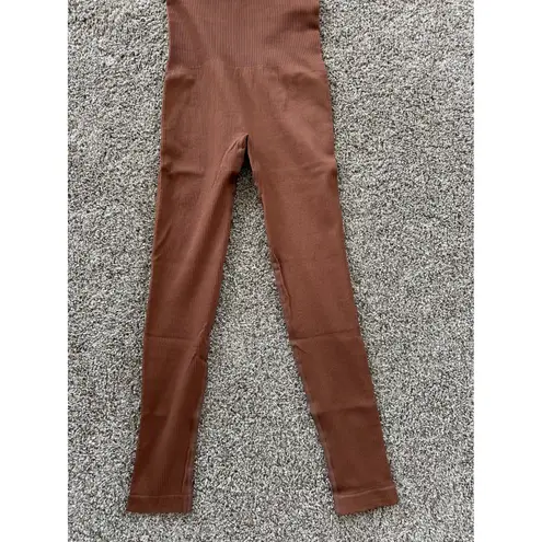 OQQ Ribbed Bodysuit Jumpsuit Sleeveless One Piece Romper Brown S