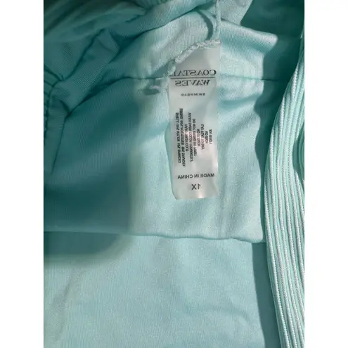 Coastal Waves One Piece Swimsuit Aqua Blue Ribbed Plunge Neck Size 1X Swimwear