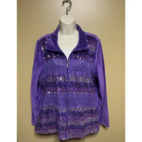 Quacker Factory  Purple Velour Striped Sequin jacket - Image 5