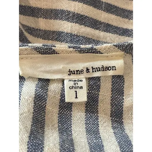 Hudson June Womens Jumpsuit Plus Size 1 Blue Ivory Stripe Linen Blend 1 Piece