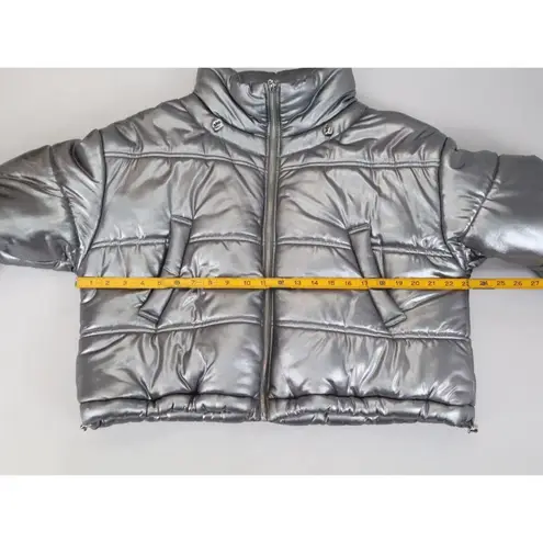 Tach Clothing Mirna Silver Metallic Short Puffer Jacket Size S Cropped
