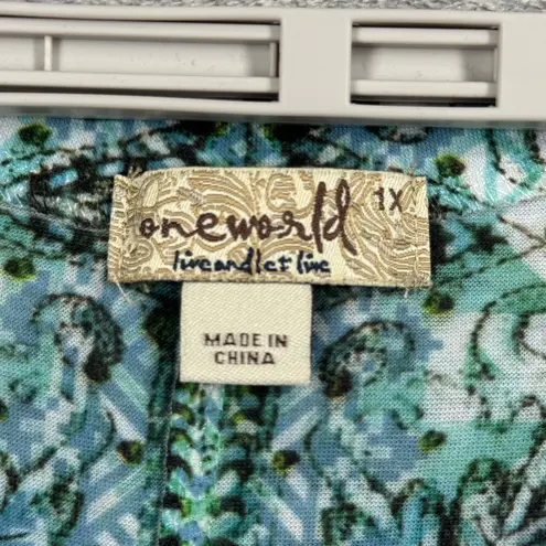 One World Blouse 1X Cold Shoulder Tunic Top Mandala Print Boho Hippie Colorful