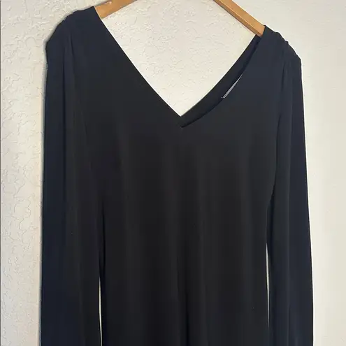 Joseph Ribkoff LBD Black Button Dress V Neck Split Back Size 10 Classic Party