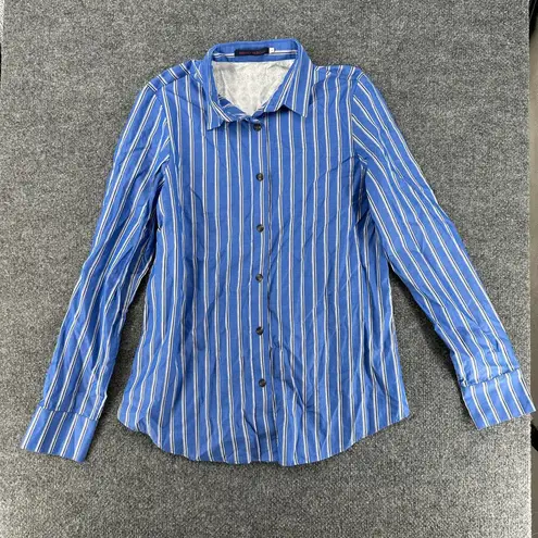 Harvey Faircloth Women's Button Down Boyfriend Shirt Striped Paisley Size 6 Boho Blue