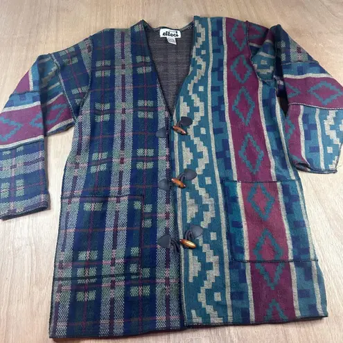 Vintage 90s Effect Creazioni Sweater Jacket Korea Geometric Plaid Knit S