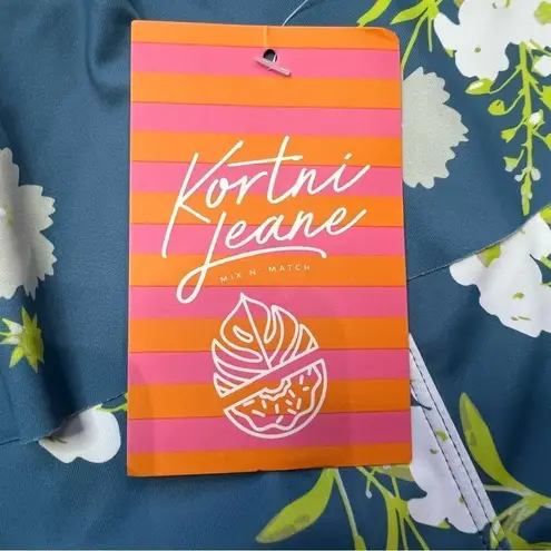 Kortni Jeane NWT Peplum Ruffle Floral High-Waisted Bikini Bottom Blue Medium