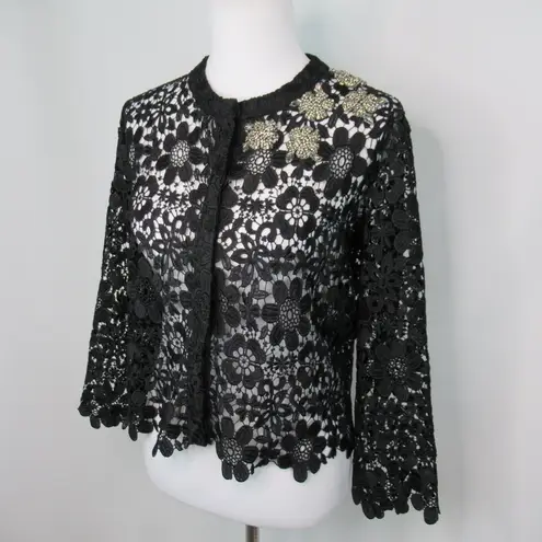 LILLY e VIOLETTA Black Floral Lace Rhinestone Embellished Jacket 38 Size Small