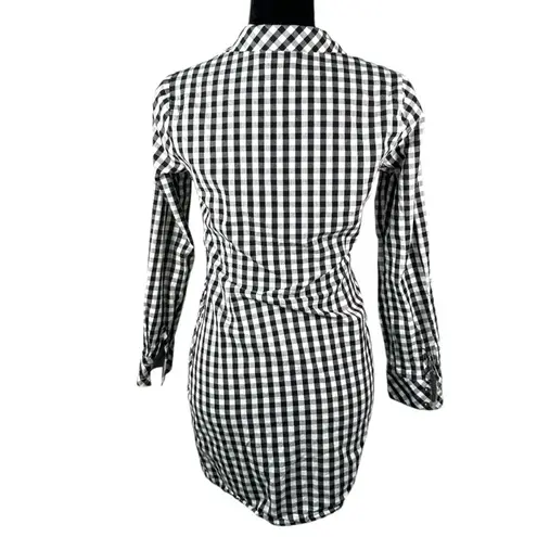 Skies Are Blue Black White Gingham Long Sleeve Faux Wrap Dress Size XS