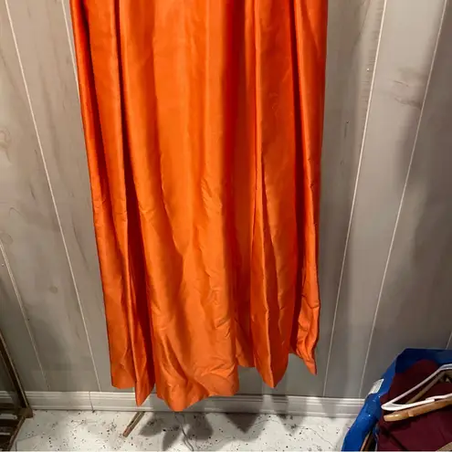 Source Unknown Stunning tangerine dream velvet deep v satin maxi dress mesh side panel ballgown