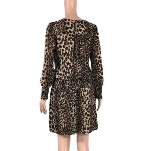 Veronica M NWT Womens Brown Animal Print Smocked Waist A Line Dress Size XS