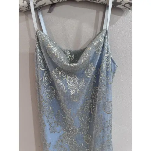 Marina Blue Metallic Silver Floral Cowl Slip Dress Size Size Small Ethereal Glam