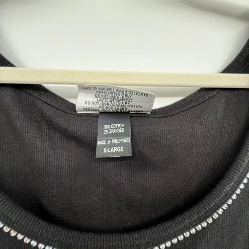 Christine Alexander Black Tank Top XL Rhinestone Scoop Neck Cotton Stretch Size undefined