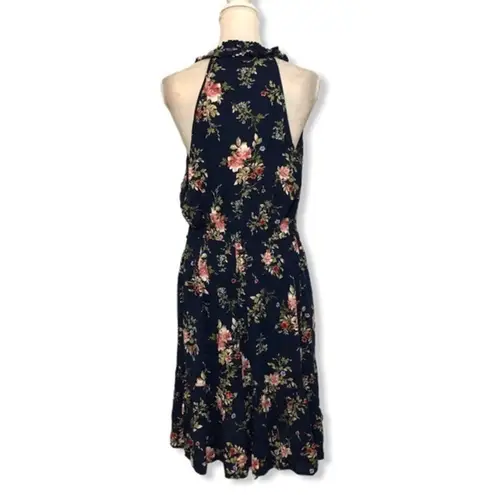 Xhilaration NWOT Navy Blue Floral Tie Neck Sleeveless Dress