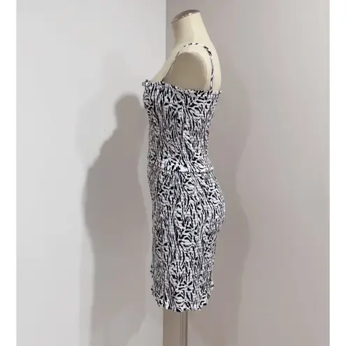 AFRM Black White Zebra Animal Print Smocked Stretch Bodycon Mini Dress Size XL