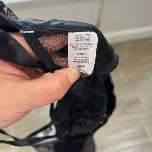 Flora Nikrooz Stella Slip Dress Black Satin Lace Trim Whimsigoth L NWT Elegant Size L