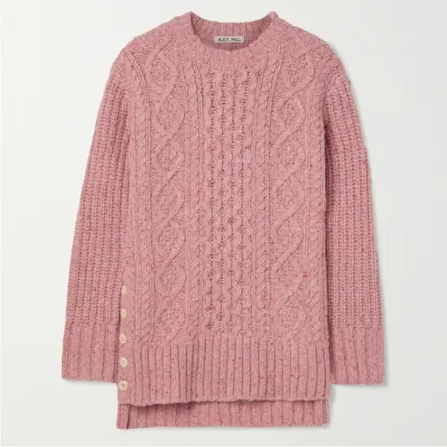 Alex Mill Button Side Aran Cable Knit Merino Wool Sweater in Dried Rose Pink Size XXL