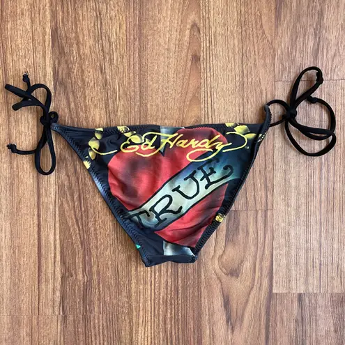 Ed Hardy Vintage Y2K Rare Red Black True Love String Triangle Edgy Bikini Set