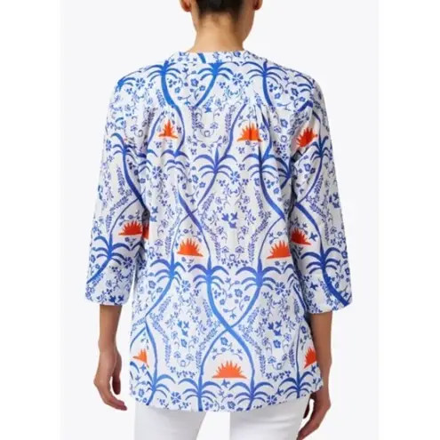 Ro's Garden Aries Blue and Orange Print Shirt NWT Sz. S White