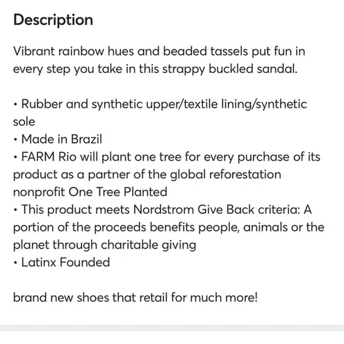 Farm Rio Beaded Rainbow Tube Strap Sandals Black Size 11 Like New