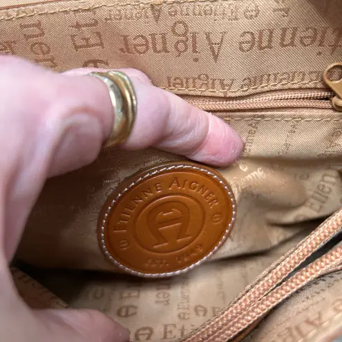 Etienne Aigner Genuine Leather Shoulder Bag Triple Compartments Buckle snap flat