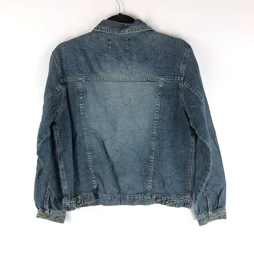One by One Womens Denim Jacket Vintage Retro Trucker Medium Wash Fading US L Blue Size L