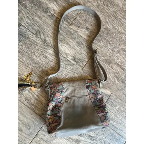 Sakroots Crossbody Bag Foldover 106495 Butterfly Purse Boho Handbag Gray