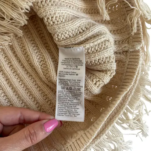 J.Crew Fringe Sweater Tank Dusty Ivory Ribbed Knit Crewneck Cotton Top Size XL