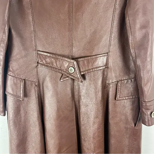 Peter Caruso Genuine Leather Lined Long Sleeves Double Breasted Trench Coat Brown Size M