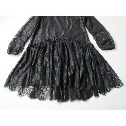 Johnny Was NWT Rai in Black Rayon Lace High Lo Tiered Hem Mini Dress XS $328
