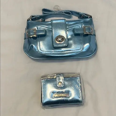 NWT Moda Bella Metallic Blue Handbag and Wallet Set perfect festival size