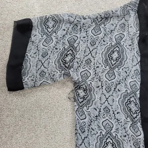 Cacique Vintage Lingerie Kimono Robe @L/XL Womens Gray Black Sheer Paisley Long