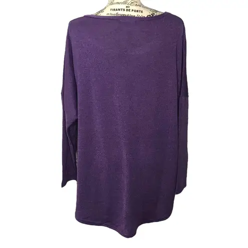 Uget MEDIUM Oversized Long Batwing Sleeve Pullover Round Neck Knit Top Purple