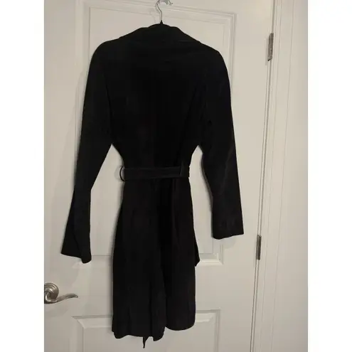 Arden B . Black Suede Leather Trench Coat Belted Jacket Outerwear