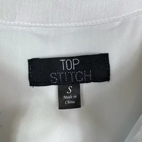 Top Stitch White & Navy Crinkled Embroidered Mini Dress Blue