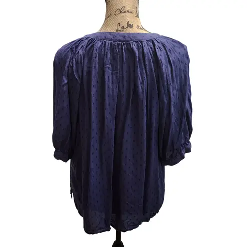 Garnet Hill Women's Purple Dot Textured 3/4 Sleeve Blouse Top Size M