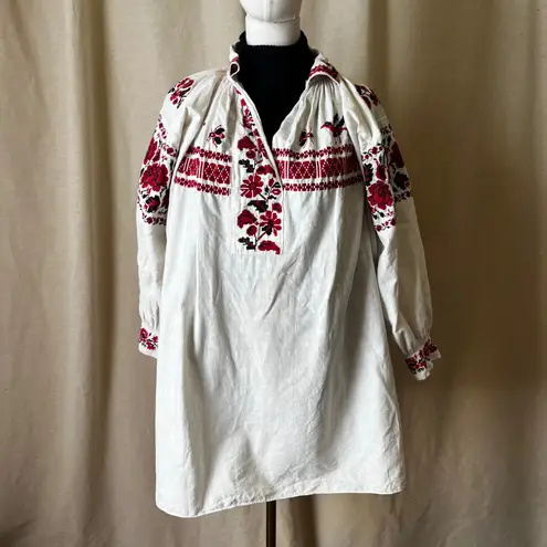 Vintage Hand Embroidered Ukrainian Cotton Vyshyvanka Folk Tunic Dress White Size undefined