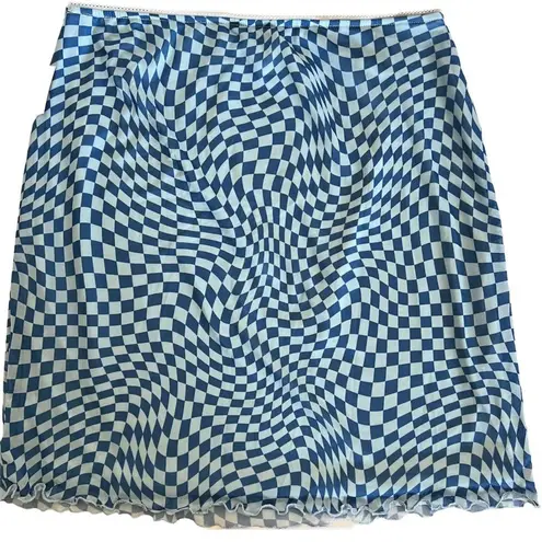 Blue checkerboard skirt with tiny bow detail Size M