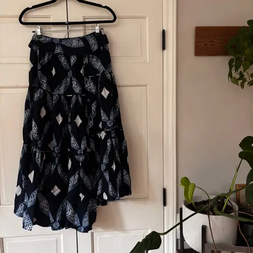 Ulla Johnson Eiko Skirt Indigo Size 2 Diamond Shibori Print Cotton Poplin Blue - Image 5