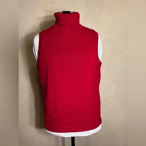 Womens Red 100% Cotton Minimalist Pullover Sleeveless Turtleneck Sweater,USA|LRG Size L